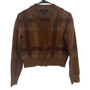 Witty Fox Plaid Cropped Y2K Cardigan For Women M Preppy Classic